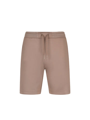 Men's brown shorts with drawstring waistband, front view