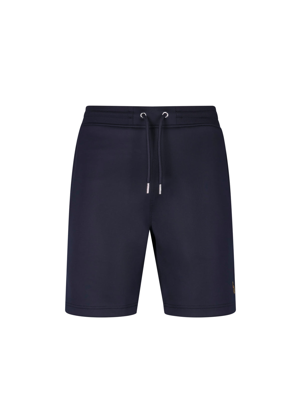 Men's navy shorts with drawstring waistband, front view