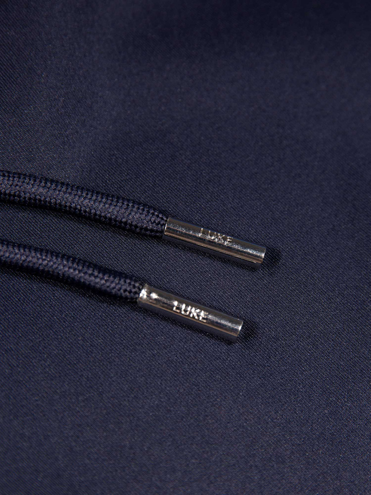 Men's navy shorts with drawstring waistband, detail view 2