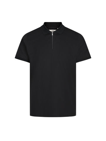 Men's black polo shirt with polo collar, front view