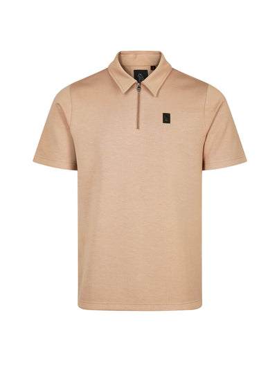 Men's beige polo shirt with polo collar, front view