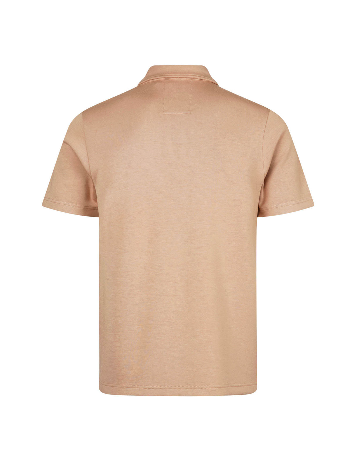 Men's beige polo shirt with polo collar, side view