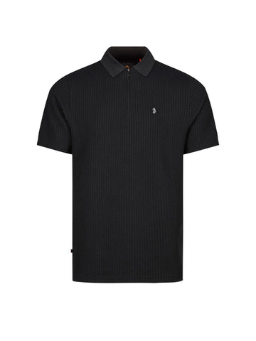Waffle On 1000 Jacquard Waffle Zip Neck Polo Shirt - Black