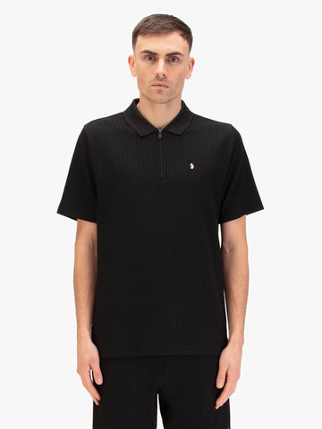 Waffle On 1000 Jacquard Waffle Zip Neck Polo Shirt - Black