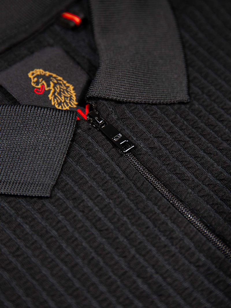 Waffle On 1000 Jacquard Waffle Zip Neck Polo Shirt - Black