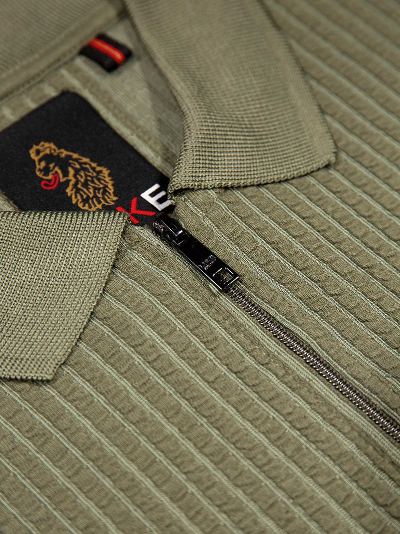 Waffle On 1000 Jacquard Waffle Zip Neck Polo Shirt - Green