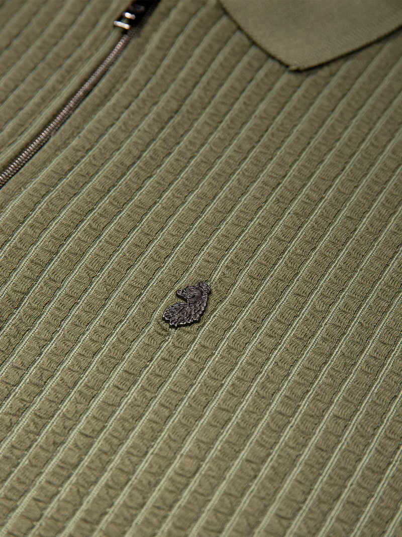 Waffle On 1000 Jacquard Waffle Zip Neck Polo Shirt - Green