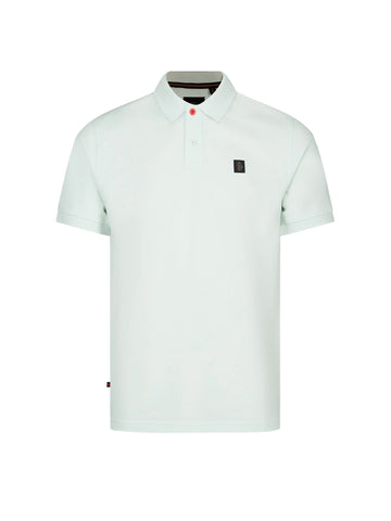 Men's green polo shirt with polo collar, front view