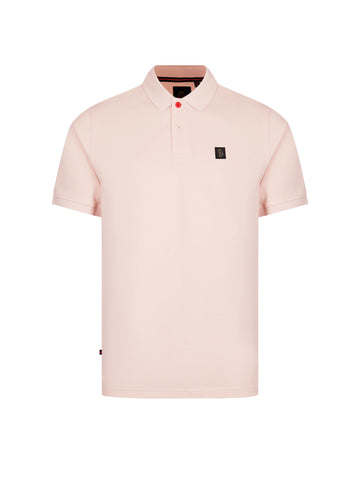 Men's pink polo shirt with polo collar, front view