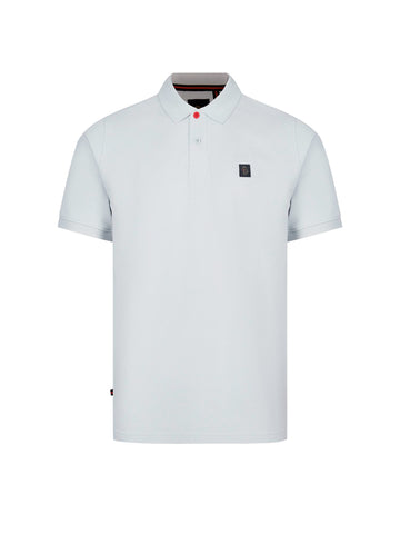 Men's blue-1 polo shirt with polo collar, front view