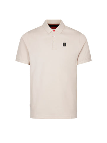 Men's beige polo shirt with polo collar, front view