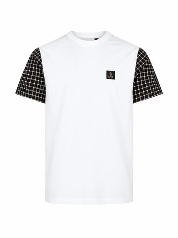 LUKE 1977 Dale men's check sleeve t-shirt in white with contrast check sleeves and woven badge