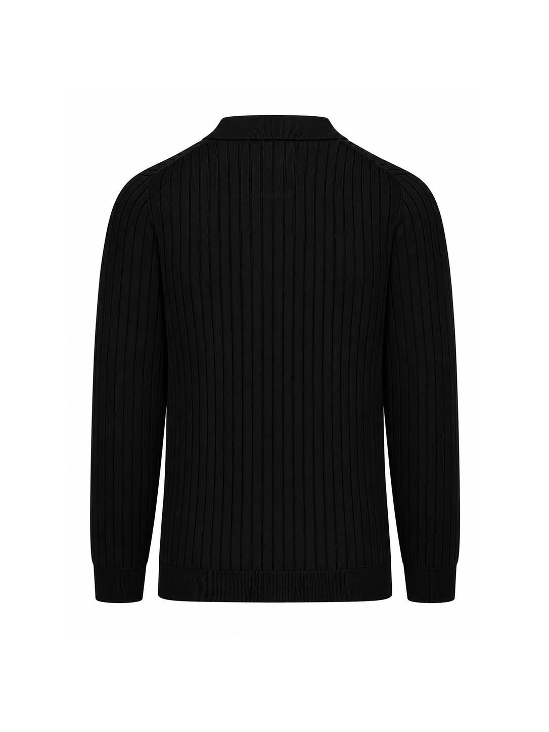 Rib Eye Long Sleeve Knitted Polo Shirt - Black
