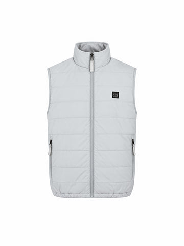 LUKE 1977 Vin men's padded ripstop gilet in ice grey with funnel neck and woven badge