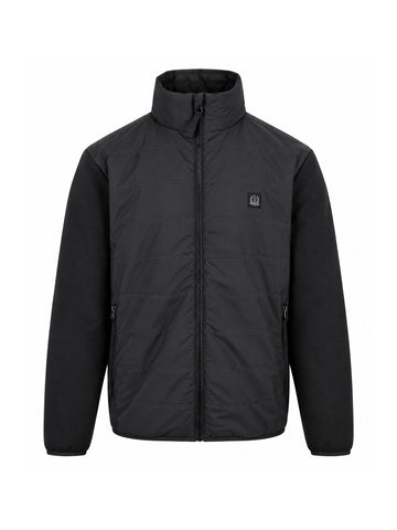 LUKE 1977 Vin men's contrast sleeve wadded ripstop jacket in black with funnel neck and woven badge