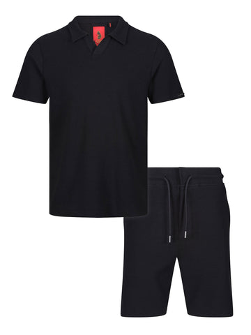 Masaya Waffle Textured Short Set - Black