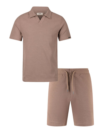 Masaya Waffle Textured Short Set - Brown