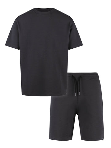 Mykynos Crinkle Textured Short Set - Charcoal