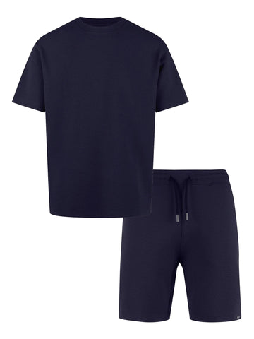Mykynos Crinkle Textured Short Set - Navy