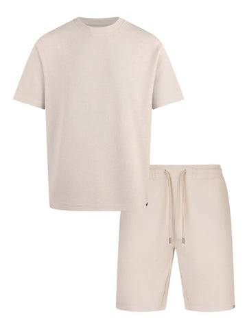 Mykynos Crinkle Textured Short Set - Stone