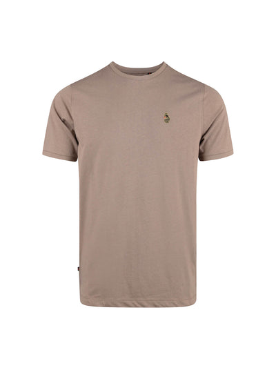 Men's brown t-shirt with crew neck and short sleeves - front view.