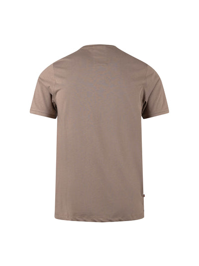 Men's brown t-shirt with crew neck and short sleeves worn by a model - front view.