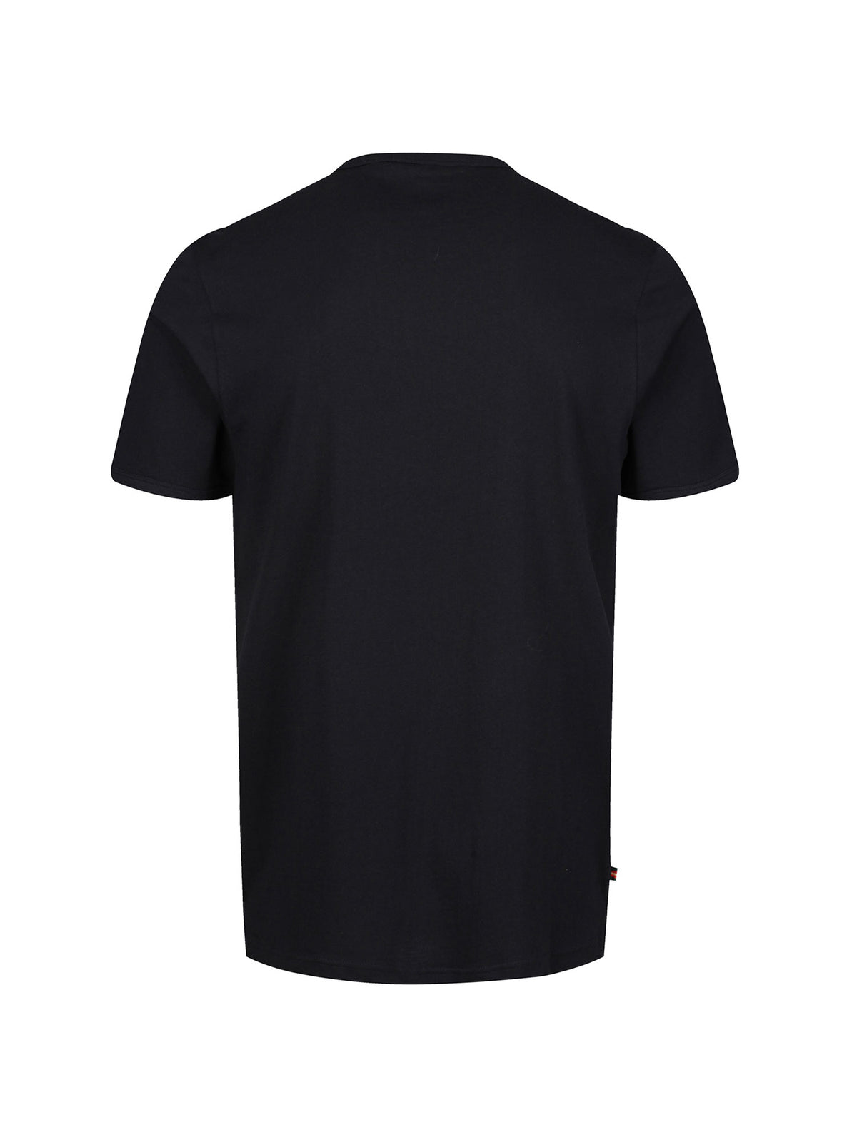 Boy's black t-shirt with crew neck and jersey, back view