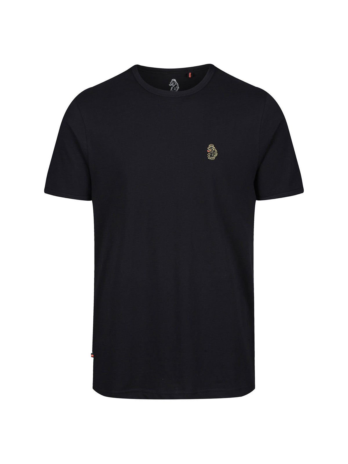 Boy's black t-shirt with crew neck and jersey, front view