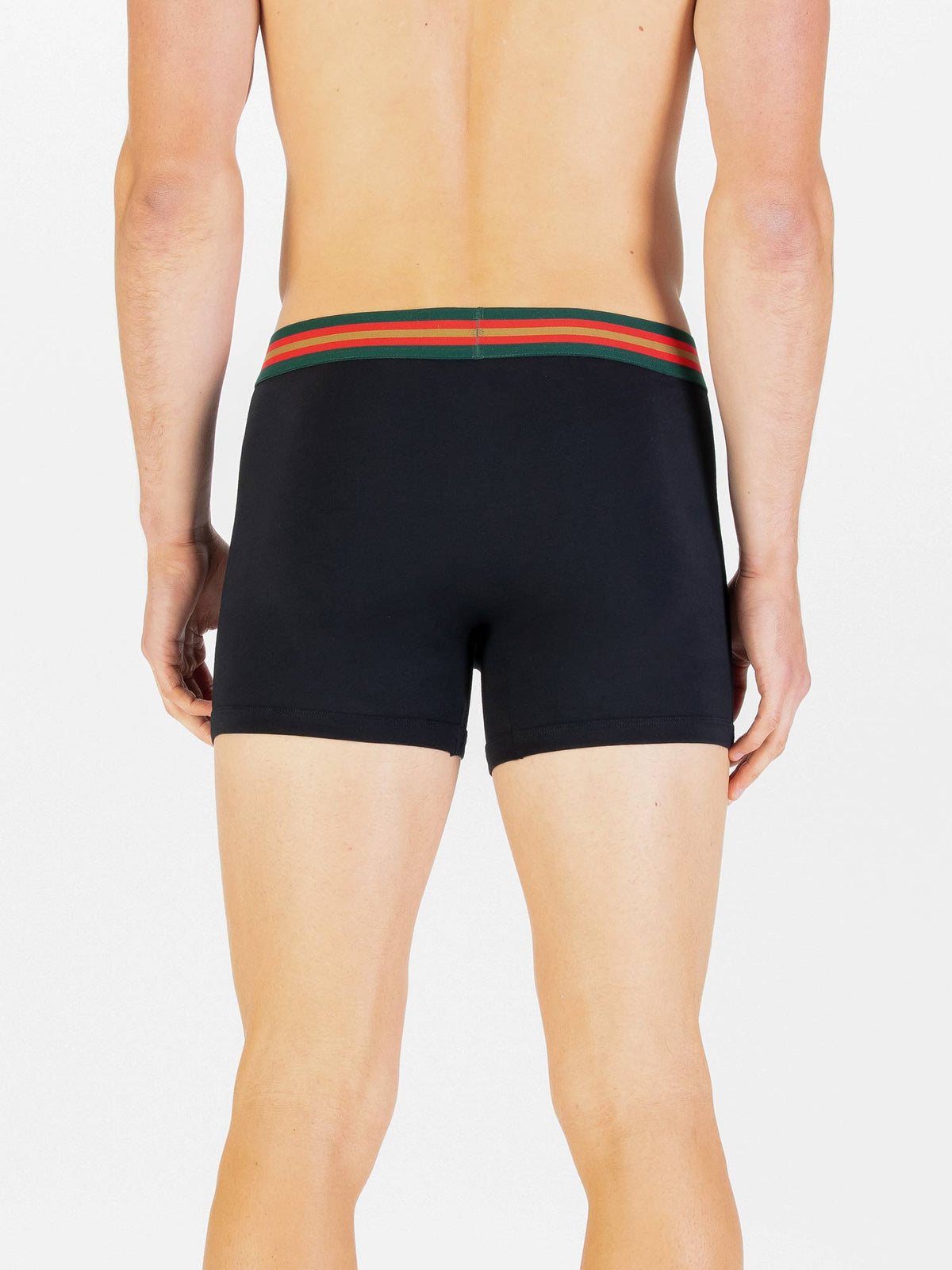 Back view of black LUKE 1977 Rick Long trunk boxers worn by model