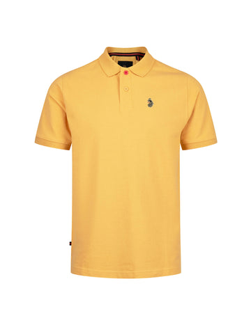 Men's yellow polo shirt with polo collar.
