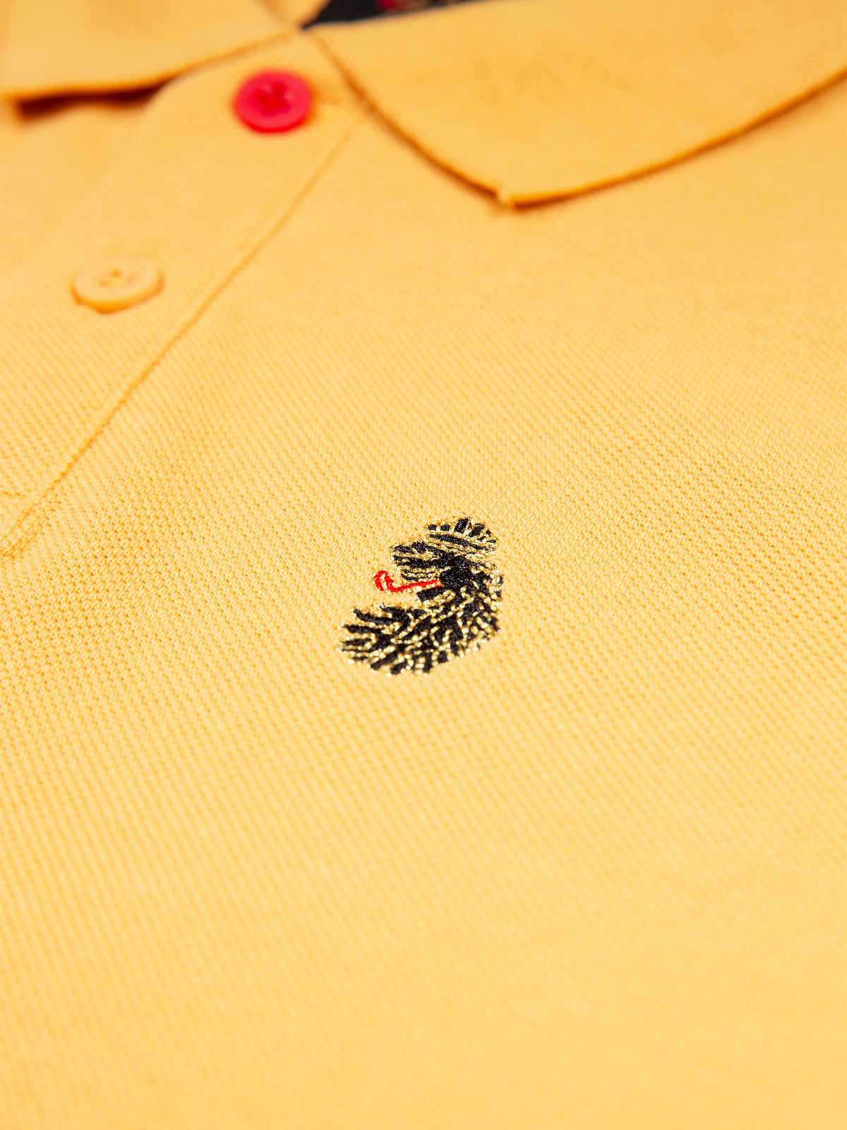 Men's yellow polo shirt with polo collar.