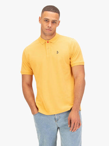 Men's yellow polo shirt with polo collar.