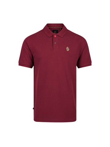 Men's red polo shirt with polo collar, front view