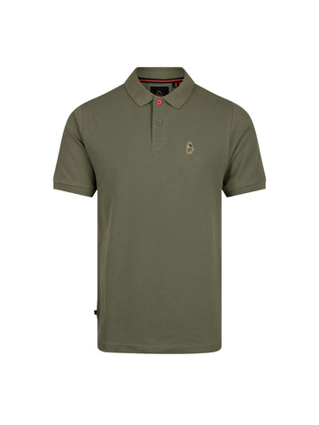 Men's green polo shirt with polo collar, front view