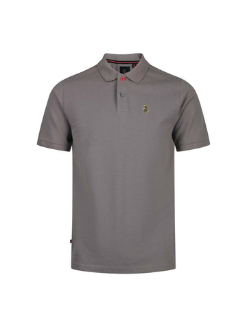 Men's grey polo shirt with polo collar, front view