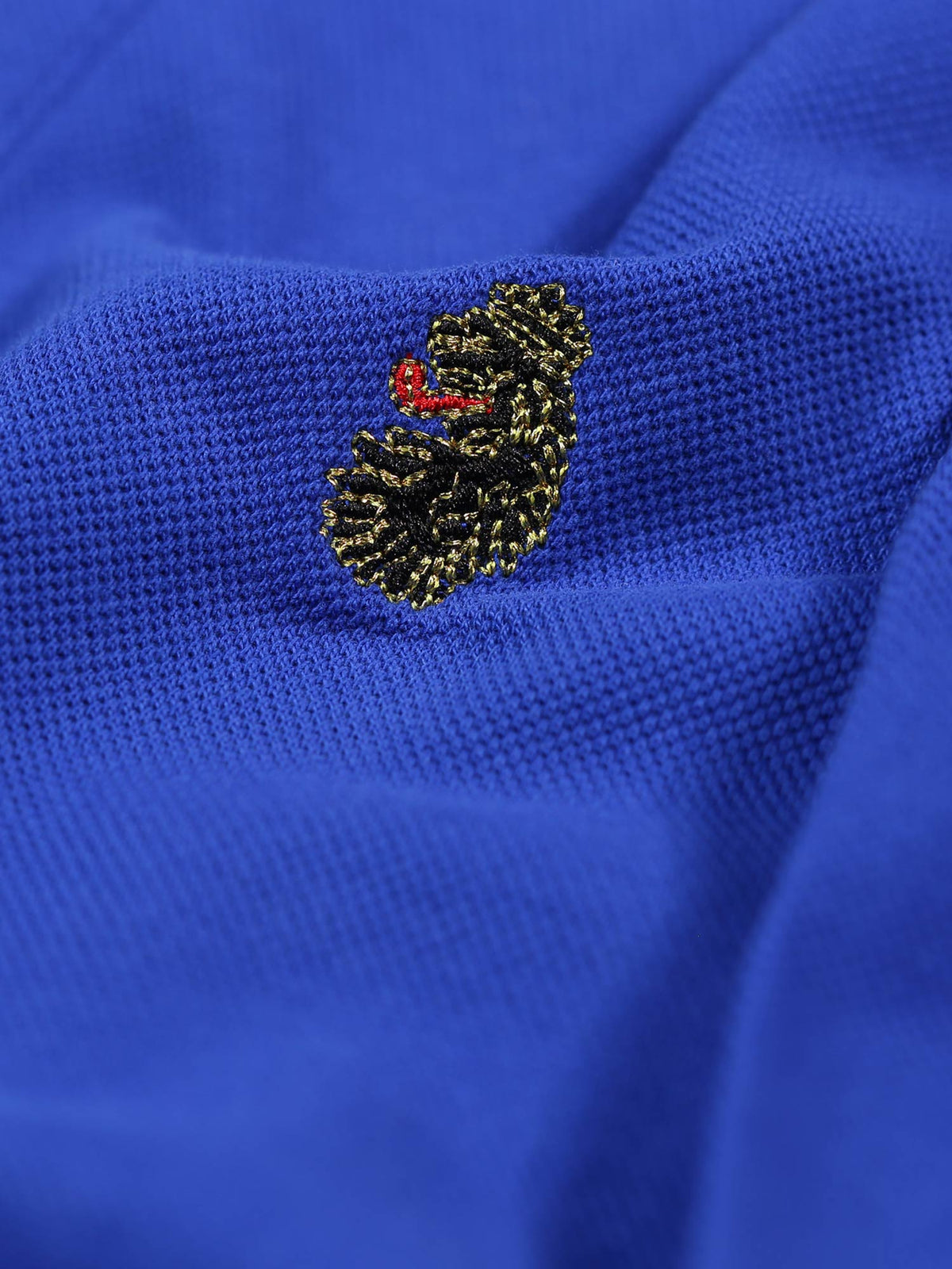 Men's blue polo shirt with polo collar.