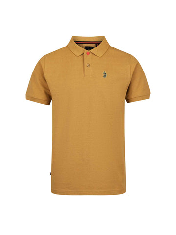 Men's yellow polo shirt with polo collar, front view