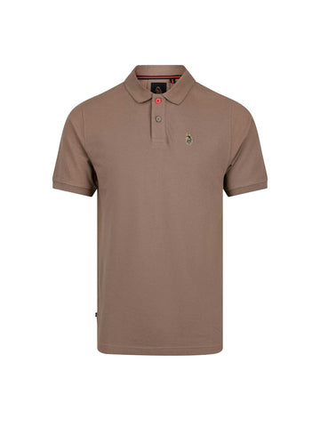 Men's brown polo shirt with polo collar, front view