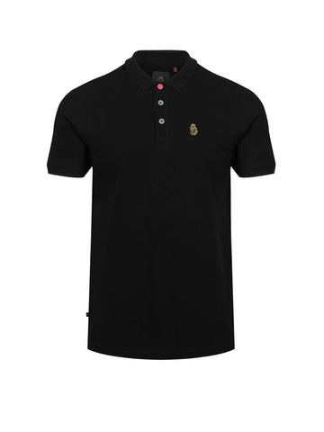 Men's black polo shirt with polo collar.