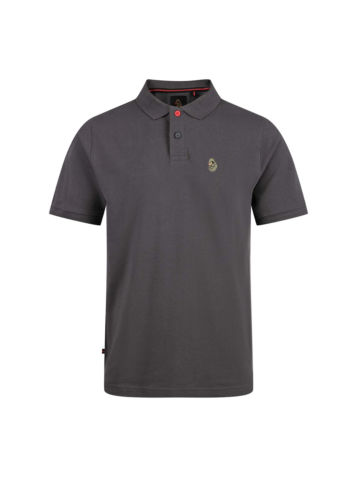 LUKE 1977 New Mead men's cotton piqué polo shirt in charcoal with red top button and lion embroidery