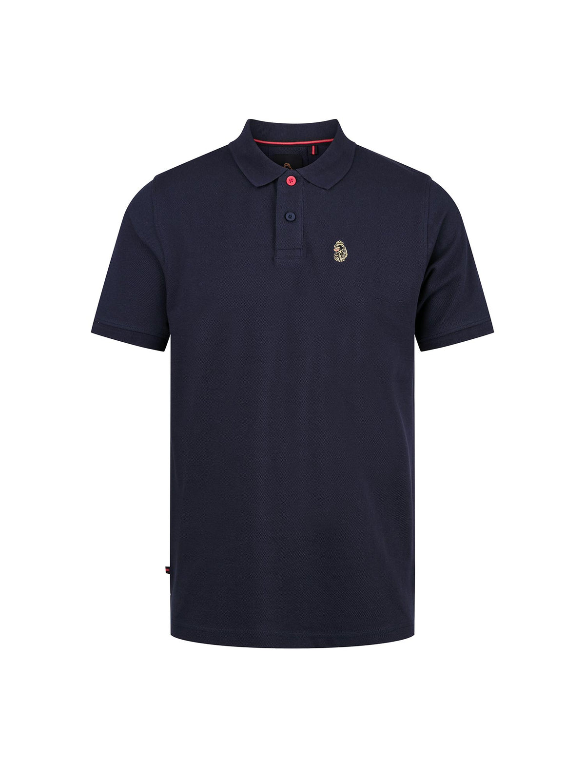 LUKE 1977 New Mead men's cotton piqué polo shirt in navy with red top button and lion embroidery