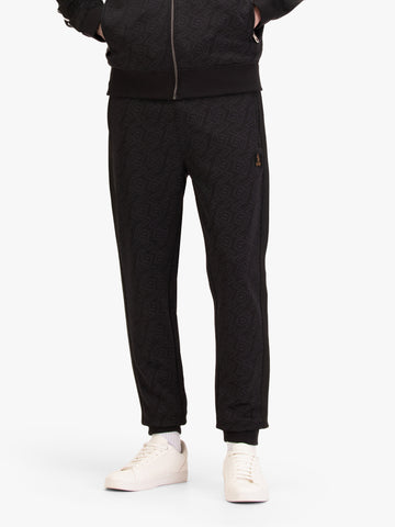Men's black joggers with drawstring waistband, front view