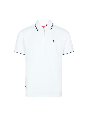 Texas Tip Cotton Pique Zip Neck Polo Shirt - White