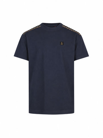 Firth Check Shoulder T-Shirt - Dark Navy