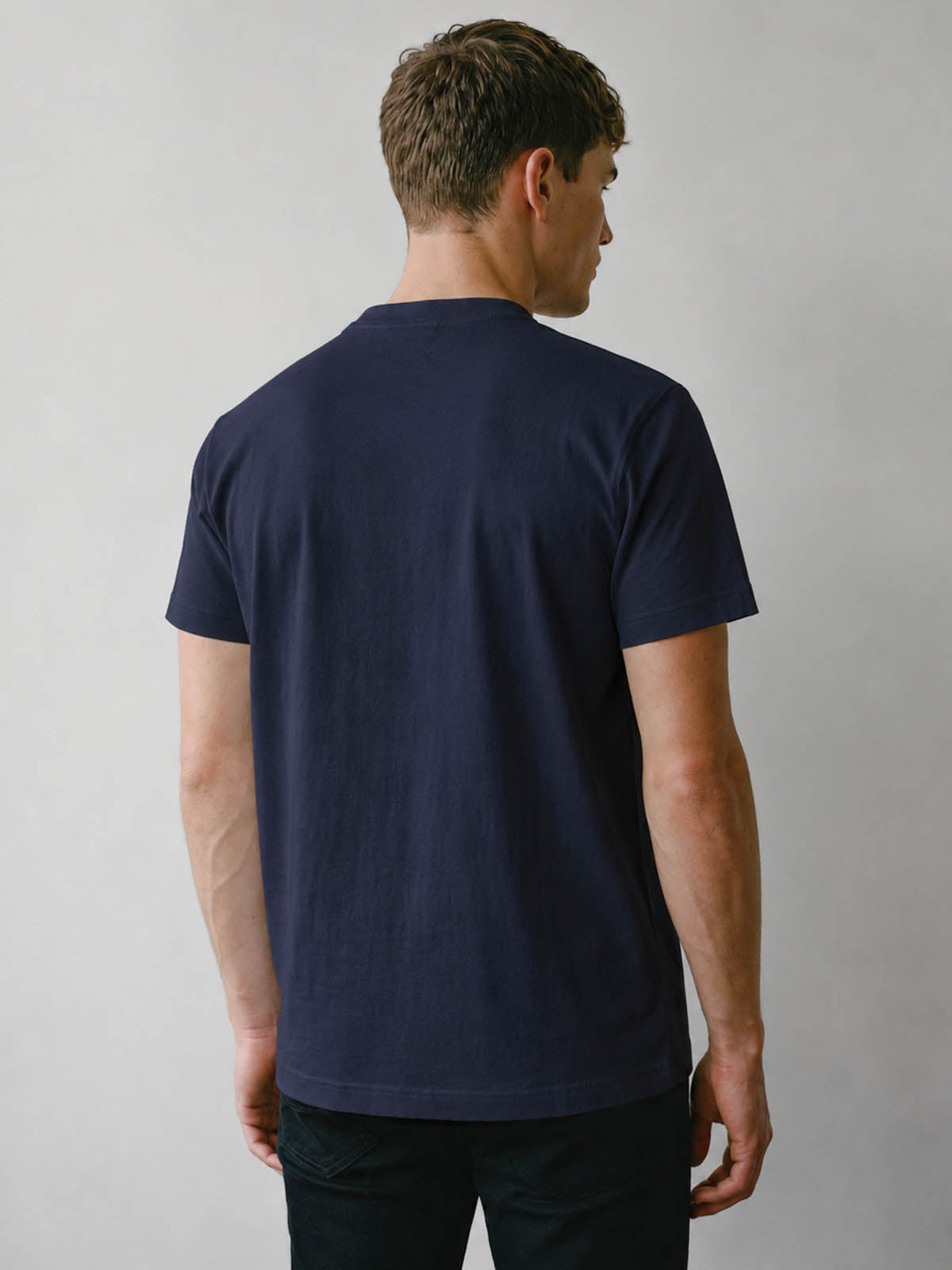 Firth Check Shoulder T-Shirt - Dark Navy