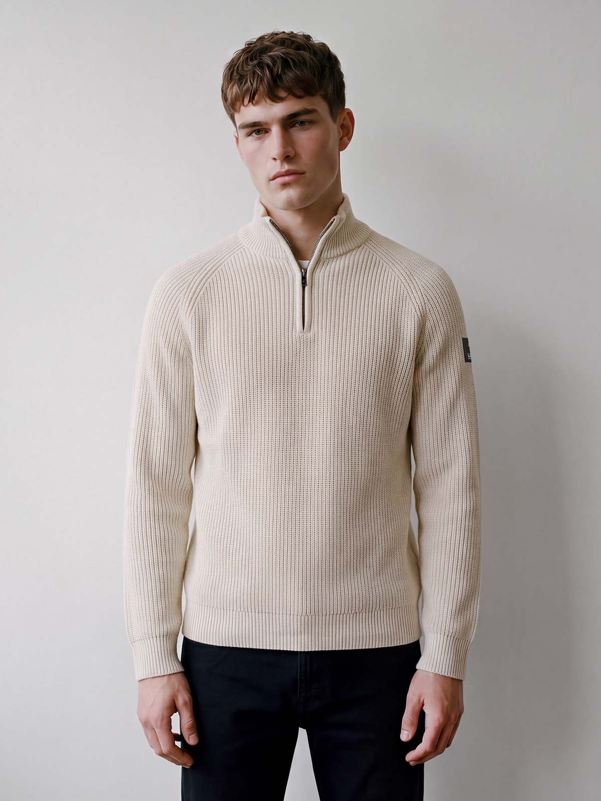 Watton Plated Quarter Zip Knit - Stone Marle
