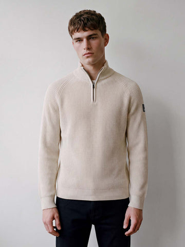 Watton Plated Quarter Zip Knit - Stone Marle