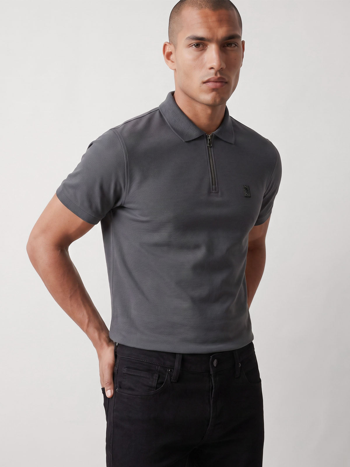 Penrith Zip Neck Polo Shirt - Charcoal