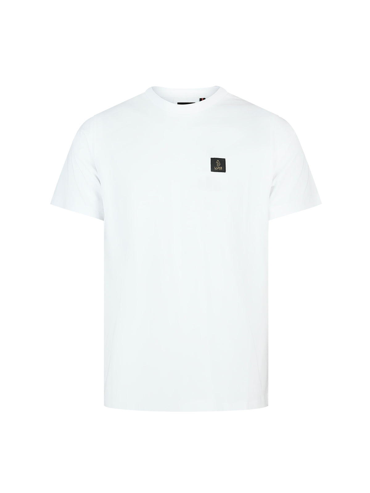 LUKE 1977 Burr men's heavyweight cotton t-shirt in white with bi-colour woven lion head badge