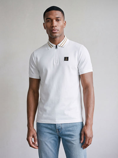 Throop Zip Neck Polo Shirt - White